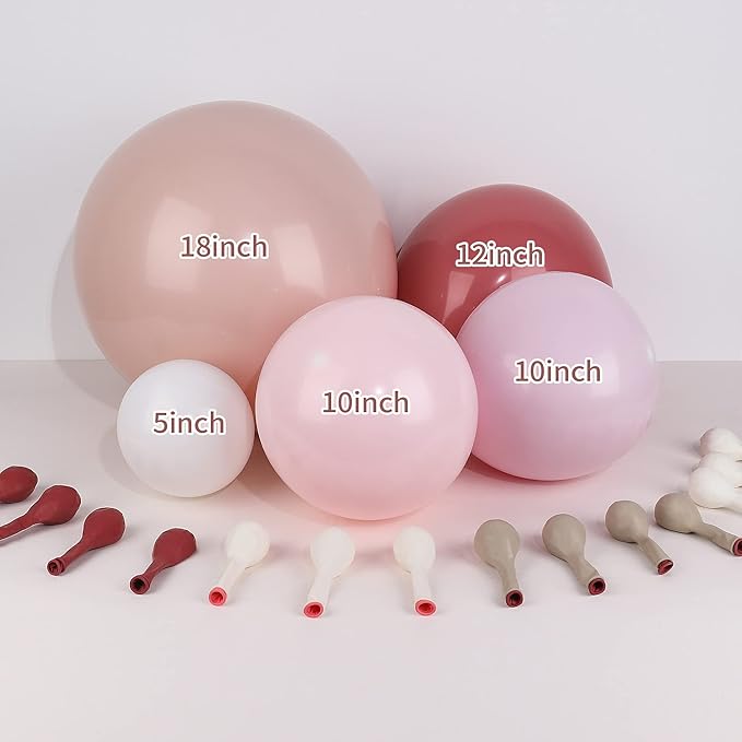 Dusty Rose Pink and White Balloons Garland Arch Kit Double Stuffed Matte Light Pink Blush Pink Latex Balloon Different Sizes 18 12 10 5In Boho Ballon for Birthday Party Holiday Decorations