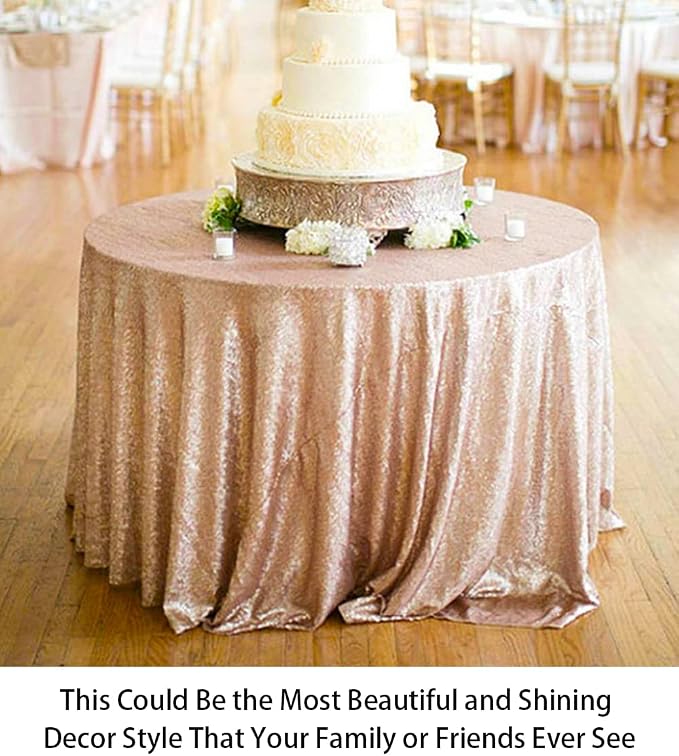 ShiDianYi Sequin Tablecloth Round 72-inch Champagne Blush | Glitter Wedding Table Cover | Elegant Party Decor for Birthday, Cake, Reception & Events