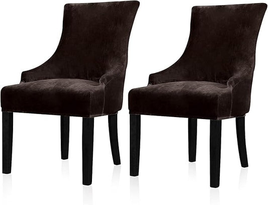 Lellen Velvet Stretch Wingback Chair Cover Slipcover - Reusable Protector Cover for Dining Room Banquet Home Decor etc Machine Washable Hand Washable (Brown, 2PC)