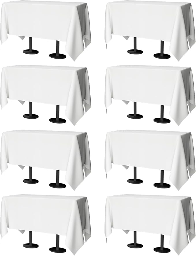 60x102 Table Cloth - 8 Pack Rectangular White Washable Stain and Wrinkle Resistant Polyester Table Cover for Dining Tables, Various Parties and Camping (White)