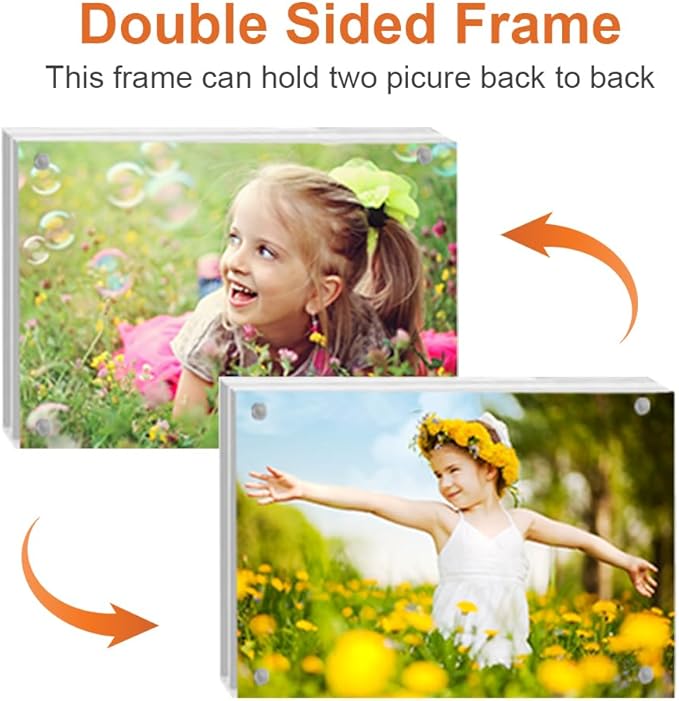 8 Pack Mini Acrylic Picture Frames 2.5 x 3.5 Inch Clear Acrylic Business Card Frame Double Sided Magnetic Photo Block Frames Wallet Size Desktop Display Stand for Office Home