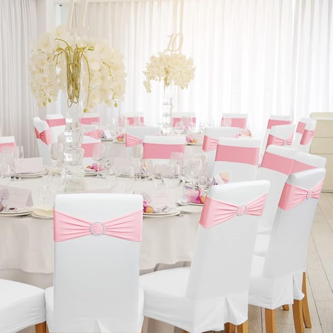 Babenest Spandex Chair Sashes Bows 50PCS Premium Stretch Chair Cover Band with Buckle Slider Universal Elastic Chair Ties for Wedding Party Ceremony Reception Banquet Decoration (Dusty Pink)