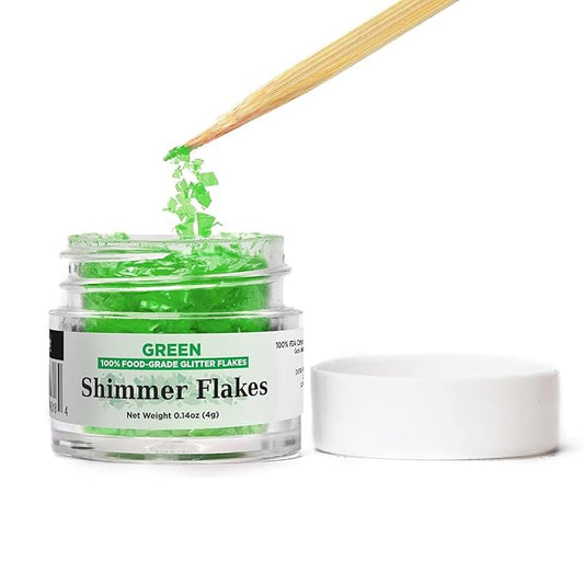 BAKELL Edible Glitter Flakes | Vegan Green Edible Shimmer Flakes | KOSHER Certified | Halal Certified | 100% Edible & Food Grade | Cakes, Cupcakes, Decoration(Green, 4g)