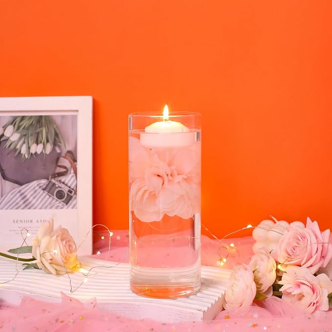 24 Pcs Floating Candles for Centerpieces and Floating Flowers Artificial Flowers Head Vase Filler for Party Home Table Wedding Centerpieces Decoration (Blush Pink)