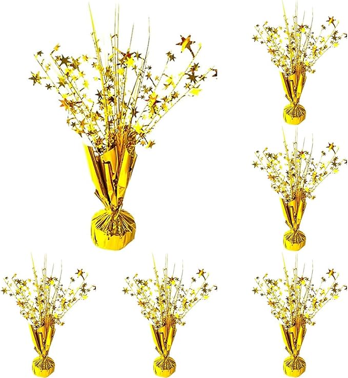 6 Pack Gold Star Burst Table Centerpieces, Metallic Foil Spray Table Decorations, Shiny Party Table Toppers for Birthday, New Year, Wedding, Anniversary, Graduation, Holiday Party Supplies
