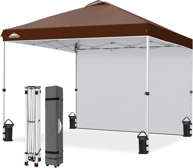 EAGLE PEAK Commercial Canopy 10x10 Pop Up Canopy Tent with 1 Sidewall, Easy Setup Heavy Duty Instant Event Shelter for Vendors & Markets, Outdoor Sun Shade, Dark Brown