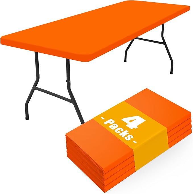 Smiry 4 Pack Rectangle Picnic Table Cloth, Waterproof Elastic Fitted Tablecloths, Washable Polyester Rectangular Patio Table Cover for Camping, Indoor and Outdoor (Orange, 30"x72")