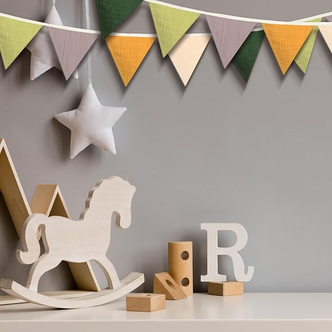 Oudain 2 Pcs Pennant Banner Flags Nursery Garland Triangle Bunting Flags Playroom Wall Decor Banner for Nursery Baby Shower Birthday Boho Wedding Party Event, Each 7.75 ft(Green Color)