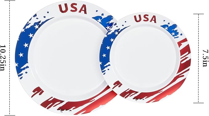 Goodluck 4th of July Plastic Plates, 100Pcs Patriotic Red White and Blue Party Supplies with USA Flag Design, Includes 50 10" Dinner & 50 7.5" Dessert Plates for Independence Day Memorial Day
