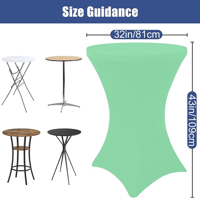 Moosfor Spandex Cocktail Table Covers 4 Pack, Elastic Fitted Stretch Table Cloth, Round High Top Tablecloths for Bar, Party, Pub, Wedding & Banquet (Bright Green, 32x43 Inch)