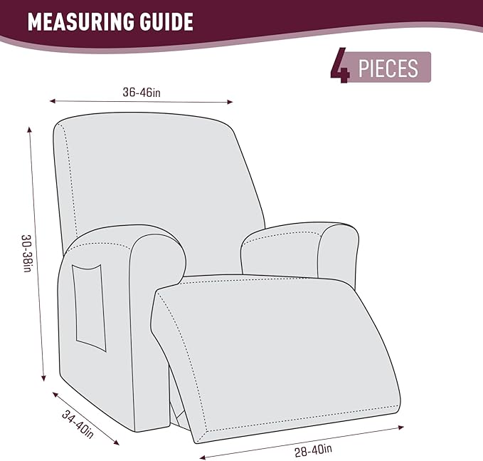 KinCam Recliner Covers, Stretch Reclining Chair Covers, Recliner Sofa Slipcovers Stripe Jacquard Recliner Couch Covers Furniture Protector Covers (1 XL Seater, Burgundy)