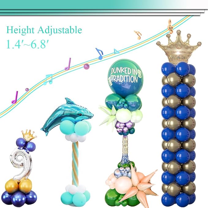 Decojoy Balloon Column Stand Kit Set of 2, 2IN1 Balloons Holder Sets Ballon Arch stand for Floor, 9 Feet Height Adjustable Metal Baloon Tower Pillar for Graduation, Wedding, Party Decoration