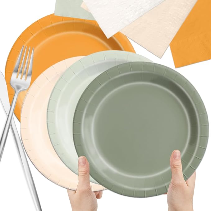 CMUSKO Fall Baby Shower Decorations - 60pcs Green Orange Plates and Napkins Autumn Little Pumpkin Tableware for Baby Shower, Birthday, Thanksgiving