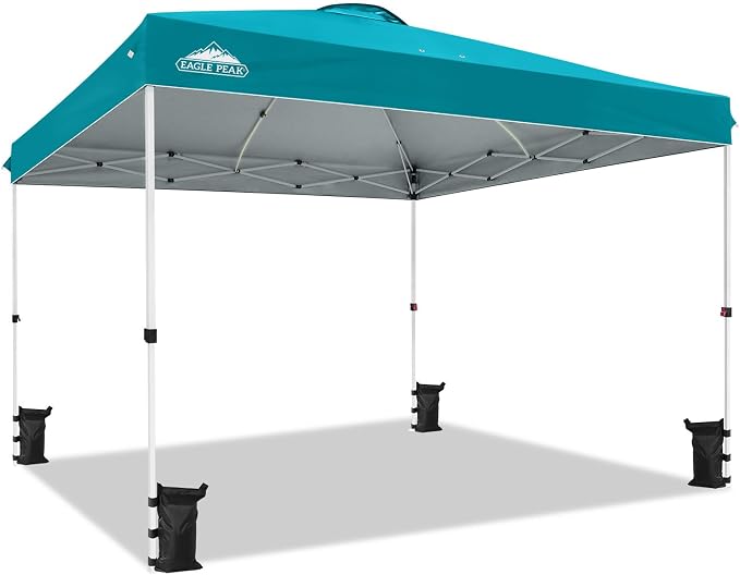 EAGLE PEAK Pop Up Canopy Tent with Wheeled Carry Bag, 8 Stakes, 4 Ropes, 4 Weight Bags, Easy Set Up Tent Canopy, 12x12 ft, 144sqft of Shade, Turquoise