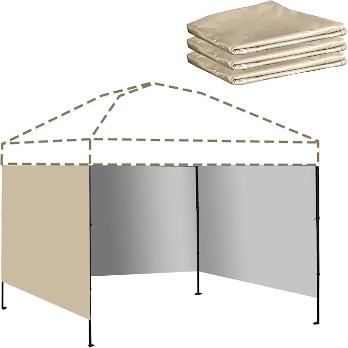 Instant Canopy Tent SideWalls Waterproof Sunwalls for 10x10 Pop Up CanopyTent, 300D Polyester Canopy Walls 3Pack Sidewalls Waterproof and UV Protection (Khaki, 10x10ft 3PCS)