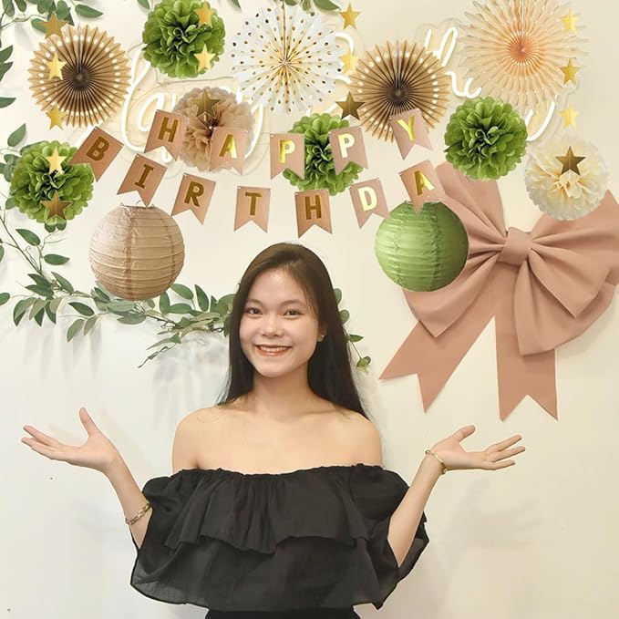 Olive Green and Brown Birthday Decorations Vintage Brown Olive Green Birthday Party Decorations Tan and Beige with Retro Happy Birthday Banner for Women Girls
