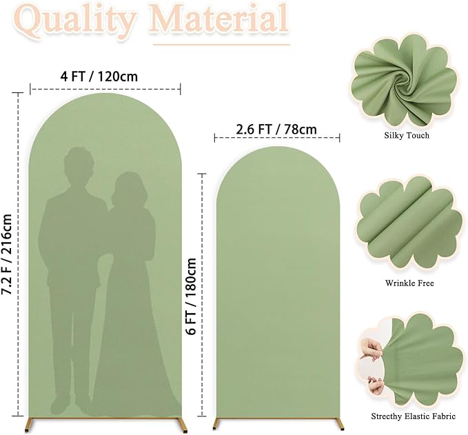 Arch Covers 7.2 and 6ft Spandex Arch Backdrop Cover Set of 2 for Arch Stands Sage Green Chiara Backdrop Arch Stand Cover Happy Birthday Decorations