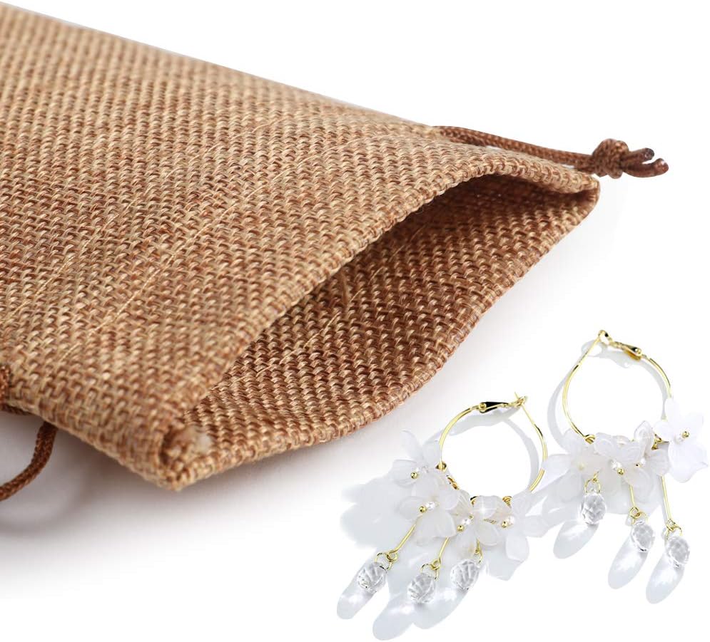 Lucky Monet 25/50/100PCS Burlap Gift Bags Wedding Hessian Jute Bags Linen Jewelry Pouches with Drawstring for Birthday, Party, Wedding Favors, Present, Art and DIY Craft (100Pcs, Coffee, 3” x 4”)