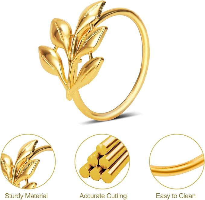 KPOSIYA Set of 100 Leaf Napkin Rings Metal Gold Napkin Holder Table Napkin Rings for Thanksgiving Day Christmas Dinning Table Parties Everyday (Ye Zi-Gold 100)