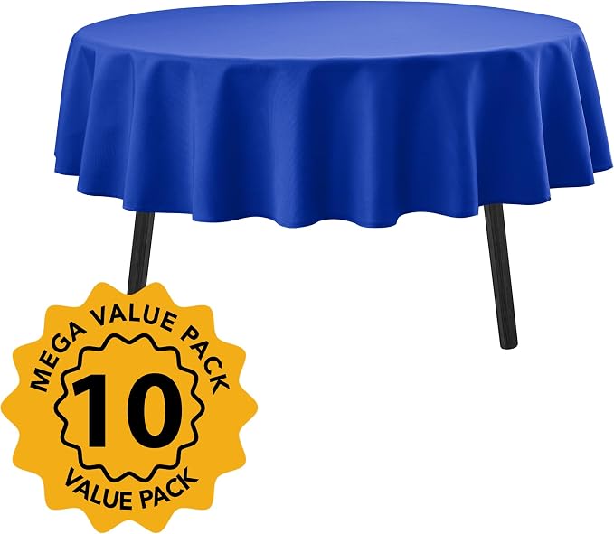 10-Pack Royal Blue Round Tablecloths, 84 Inches, Stain-Resistant Polyester for 3-5 Ft Round Tables - Washable Table Covers for Weddings, Banquets, Birthday Parties, Events