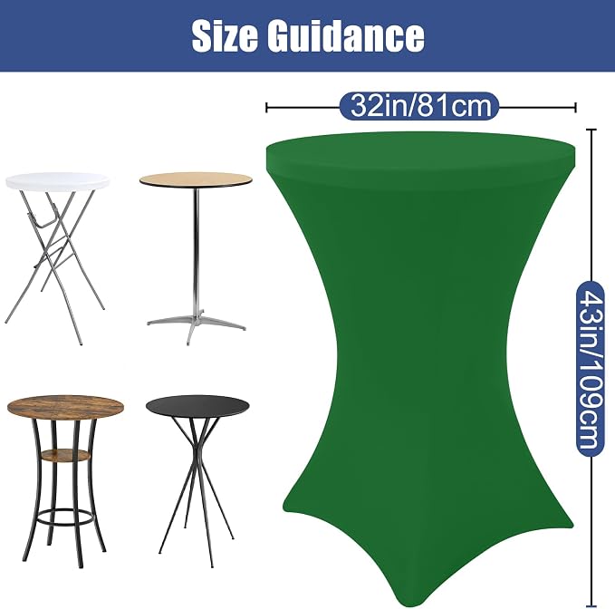 Moosfor Spandex Cocktail Table Covers 4 Pack, Elastic Fitted Stretch Table Cloth, Round High Top Tablecloths for Bar, Party, Pub, Wedding & Banquet (Emerald Green, 32x43 Inch)
