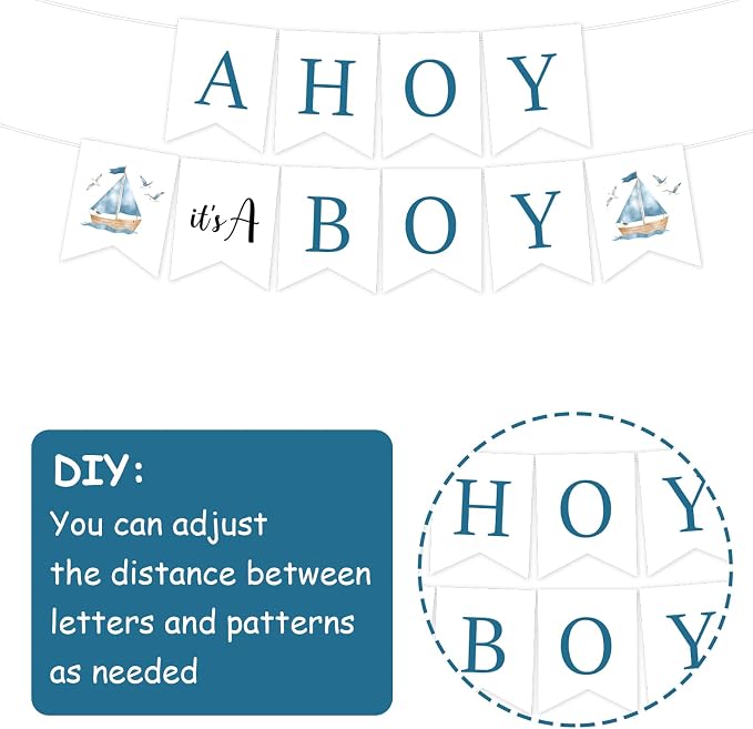Ahoy It's a Boy Baby Shower Decorations Blue Nautical Backdrop Banner Navy Blue Cake Cupcake Topper Sash Latex Balloons Ocean Ship Anchor Lighthouse Decor for Sailor Theme Baby Shower Ocean Party