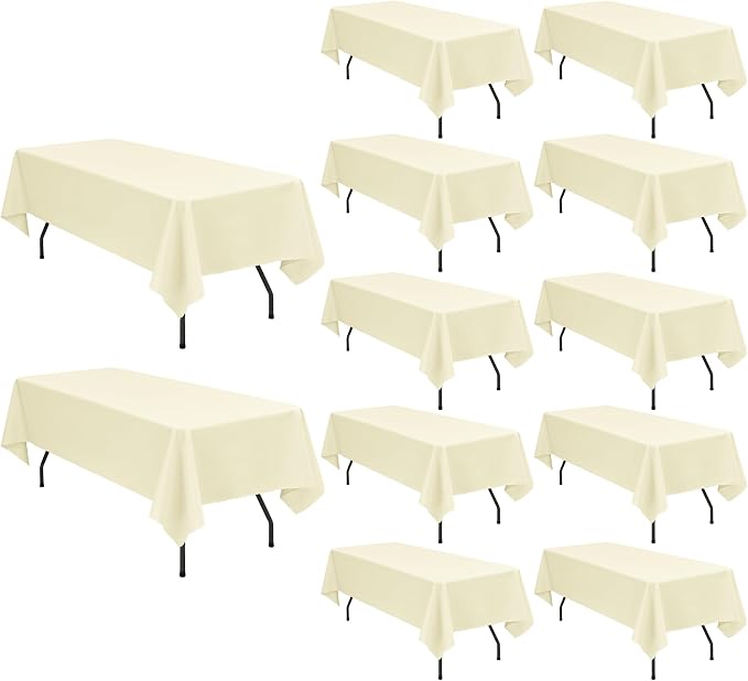 Pesonlook 12 Pack 60 x 102 Inch Tablecloth, Beige Rectangle Tablecloth for 6 Ft Rectangle Tables,Washable Fabric Table Cover for Wedding/Buffet Party/Dining Table/Events(60 x 102 Inch,Beige)