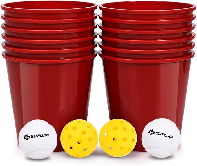 Goplus Yard Pong, Giant Outdoor Games Pong Set with 12 Buckets, 2 Balls and a Carry Bag, Toss Game for Beach, Backyard, Lawn, Party, Camping, Tailgate Game for Family and Friends