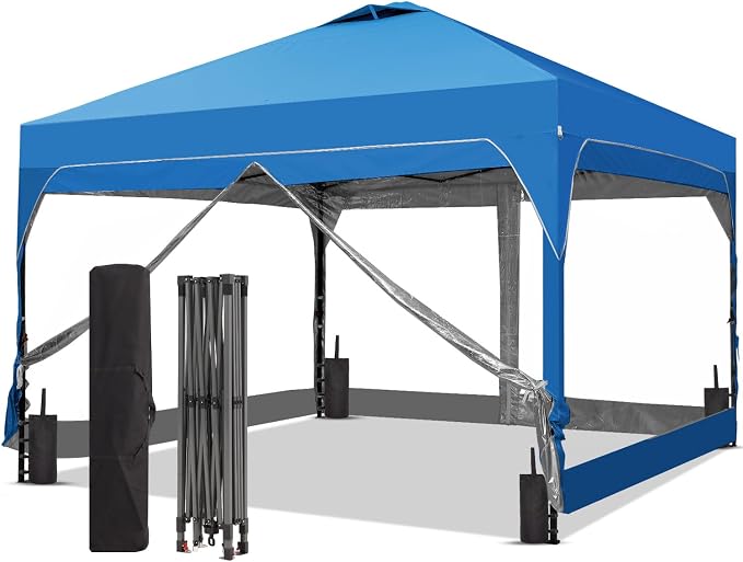 8x8 FT 1-Button Push Pop Up Canopy with 4 Clear PVC Sidewalls, Sandbags, Instant Canopy Tent for Outdoor Events