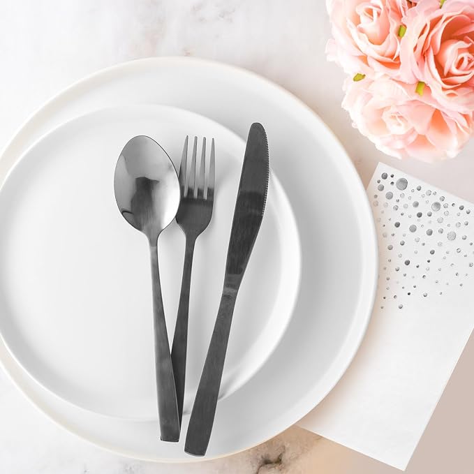Stylish White and Silver Napkins for Party, 100 Linen Feel Disposable Dinner Napkins, 8.5x4.25" Silver Hand Towels for Bathroom, Cloth Like Linen Feel Guest Towels for Wedding, Reception or Event