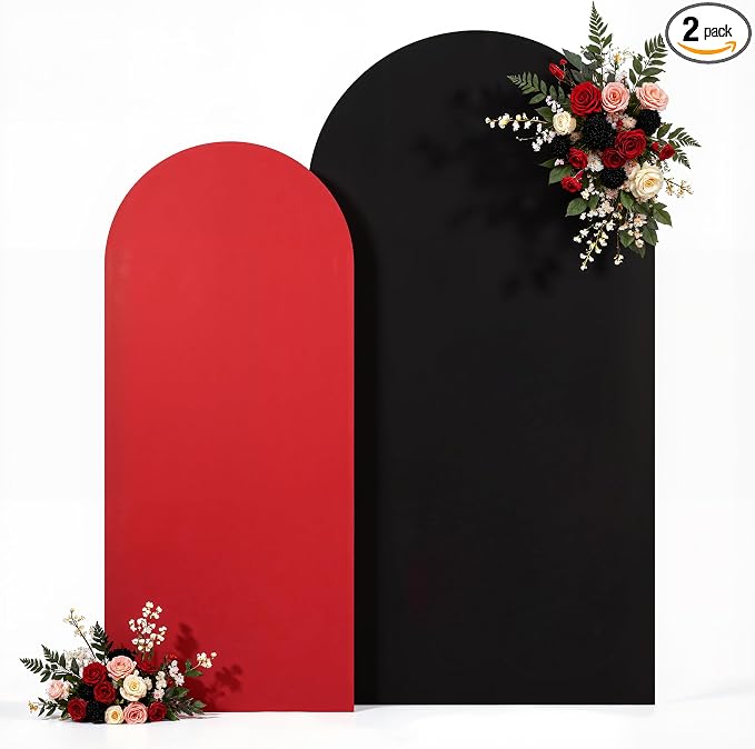 Black Red Photo Arch Backdrop Cover Set of 2 Spandex 7.2 and 6ft Arch Covers Stretchy Backdrop Birthday Party Arch Stand Covers for Baby Shower Wedding Retirement Banquet Background Decorations
