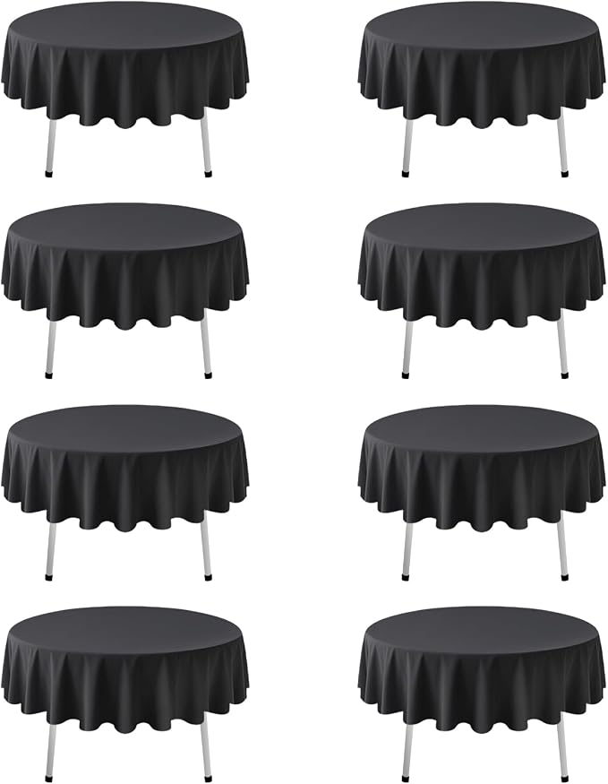 8 Pack Black Round Tablecloth 60 Inch Black Table Cloth for Round Tables, Reusable and Washable Polyester Tablecloth Stain Wrinkle Resistant Decorative Table Cover for Wedding Party Dining Banquet