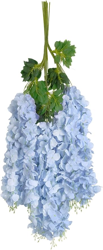 12Pack Wisteria Hanging Flowers Vines 3.6ft Baby Blue Artificial Flowers Fake Wisteria Bushy Garland Silk Flowers Hanging Rattan String for Garden Home Wall Wedding Party Decor (Baby Blue)