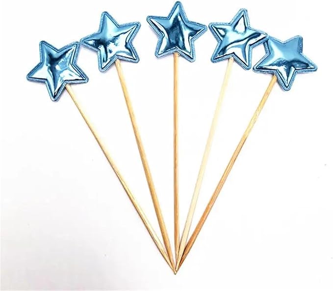 Durable 200pcs Solid Star Birthday Cake Topper Birthday Cake Toppers For Boys Food-grade Food Cake Decor Stake Safe Glitter Cake Decoration(Blue)