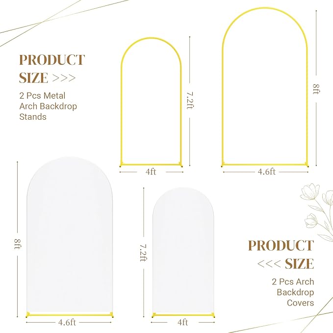 Toolterritary Metal Arch Backdrop Stand and Cover Set, 8FT, 7.2FT Party Backdrop, Easy to Assemble, Backdrop Stand for Parties, Birthday, Baby Shower