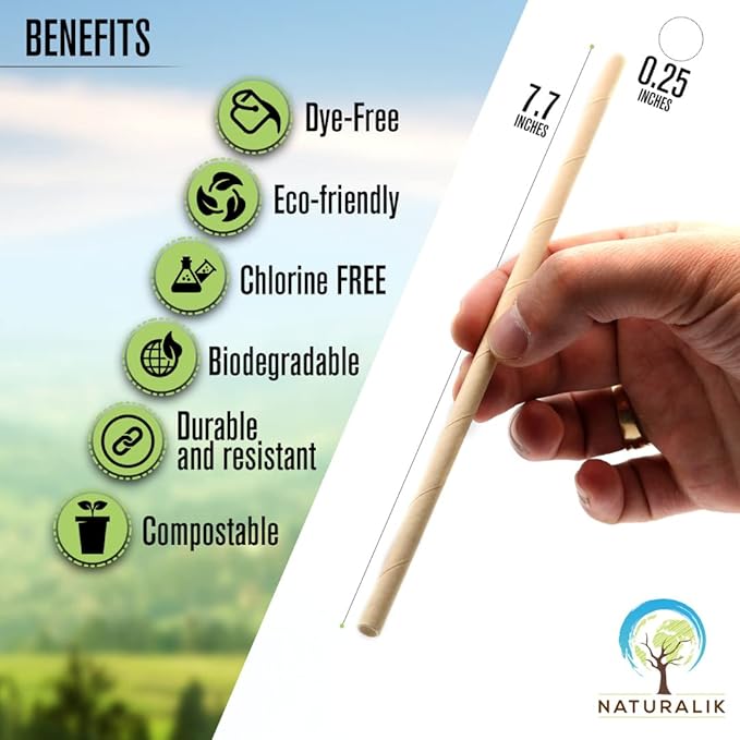 Naturalik 300/1000-Pack Extra Durable Brown Paper Straws Biodegradable- Premium Toxin Free Paper Straws Bulk- Drinking Straws for Juices, Restaurants and Party supplies, 7.7" (Brown, 300ct)