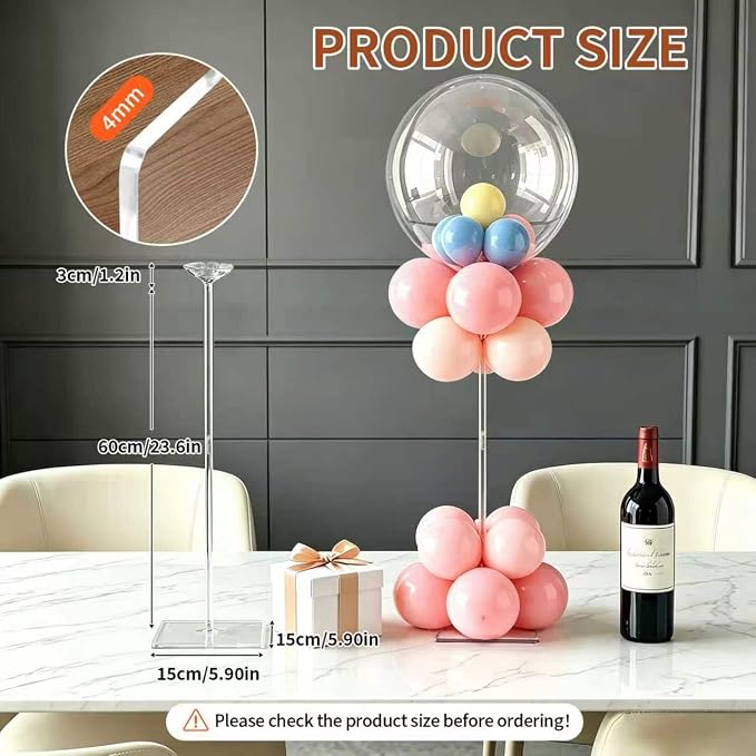 6 Pack Clear Acrylic Balloon Stand Kit, 23.6 Inch Reusable Balloon Sticks Holder With Base Perfect for Tabletop Centerpiece Party Event Decorations (23.6" 6 Pack)