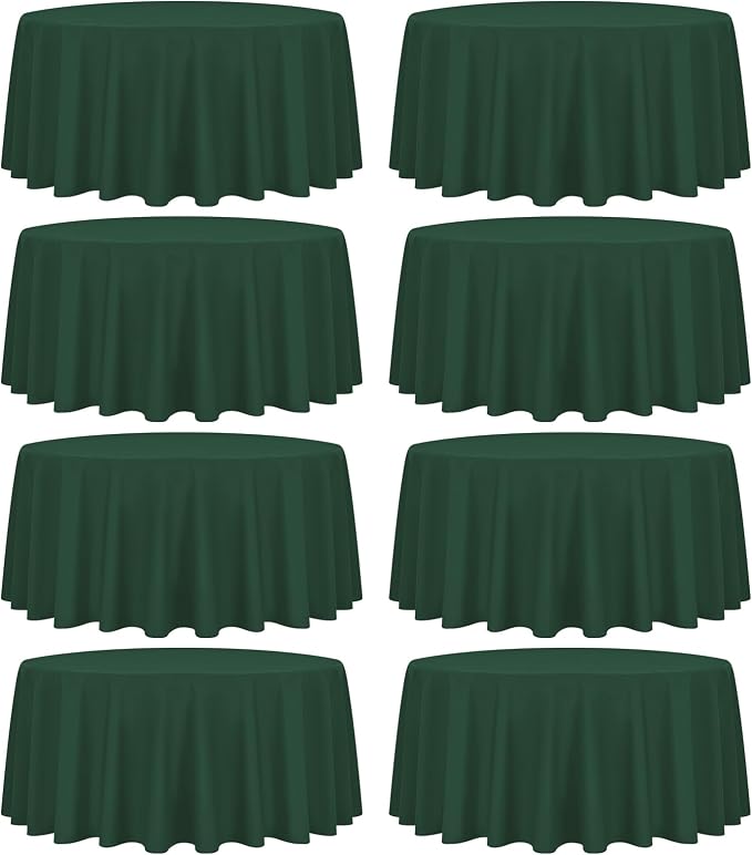 fani 8 Pack Polyester Round Tablecloth 90 Inch Hunter Green Circular Tables Cloth, Stain and Wrinkle Resistant Washable Round Table Cover for Wedding Party Kitchen Dining Table Buffet Parties Camping