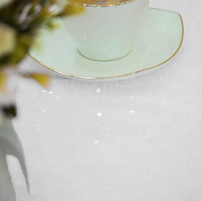 White Sequin Tablecloth, 90"x132" Rectangular Tablecloth, Glitter Tablecloth for Wedding Baby Shower Birthday Party Dinners