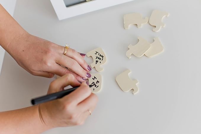 Pearhead So Little So Loved Wooden Elephant Token Frame, Baby Shower Signature Guest Book Alternative with 65 Wooden Tokens, Gender-Neutral Nursery Keepsake Decor, Gray and White