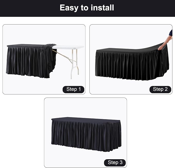 2 Packs Black Tableclothes for 6 Foot Rectangle Tables, Wrinkle Free Fitted Table Cloth 6ft Stretch Table Cover with Skirt for Parties Weddings Birthday Banquet Baby Shower