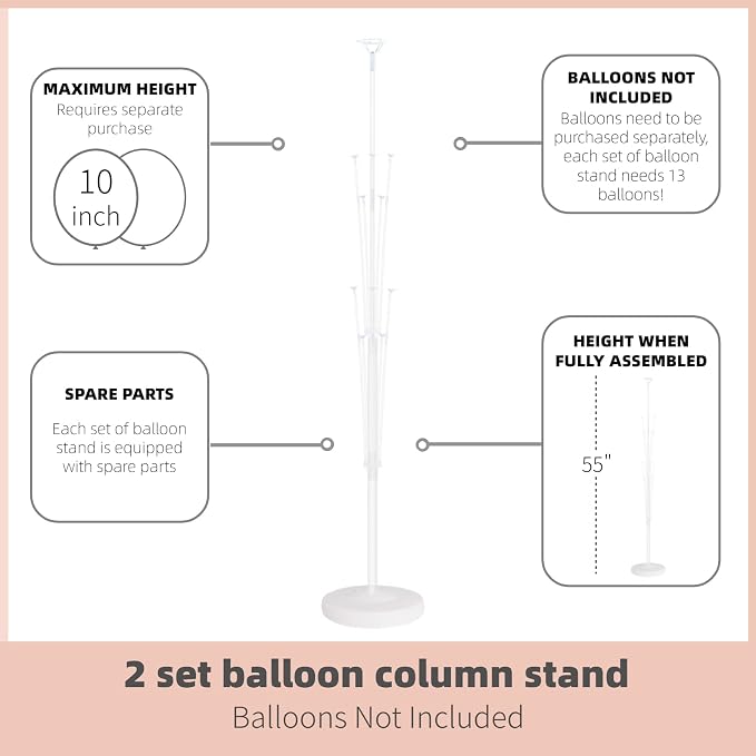 Balloon Column Stand Kit Set of 2 - Balloon Tower with Stand, Base, and Pole,Backdrop Decoration for Wedding, Baby Shower, Birthday Party, or Bachelorette Parties (No balloon)