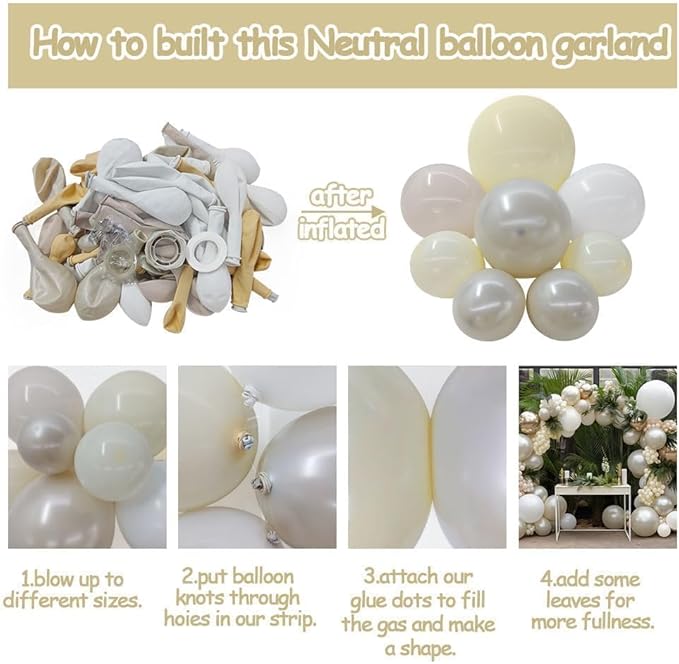 White Balloon Arch Kit Double Stuffed Ivory Beige Balloon Garland Blush Cream White Pearl Balloons for Baptism Baby Shower Birthday Bridal Shower Wedding Bachelorette Anniversary Party Decor