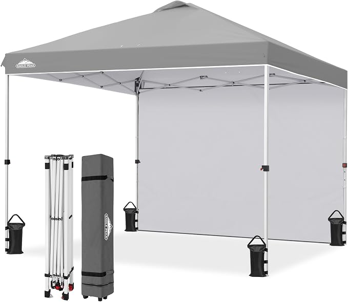 EAGLE PEAK Commercial Canopy 10x10 Pop Up Canopy Tent with 1 Sidewall, Easy Setup Heavy Duty Instant Event Shelter for Vendors & Markets, Outdoor Sun Shade, Light Gray