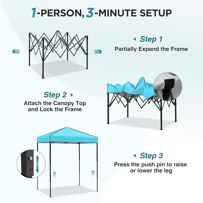 EAGLE PEAK 6x4 Instant Pop Up Canopy Tent, Straight Leg Sun Shelter, Portable Canopy with Carry Bag for Camping, Beach & Sports, Light Blue