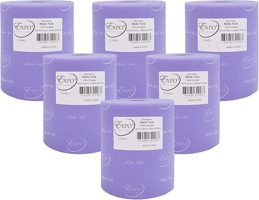 Expo International Decorative Matte Tulle, Roll/Spool of 6” X 200 Yards, Lightweight Polyester Tulle Fabric for Tutus, Costumes, and Party Decorations, Washable, Easy-to-Use, Pack of 6, Lavender