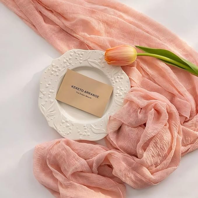 Keketoarrange 3Pcs Pink Mothers Day Cheesecloth Table Runner Spring Boho Rustic Gauze 120 inch 10FT Cheese Cloth Runner for Wedding Baby Shower Bridal Birthday Tea Party Home Decorations