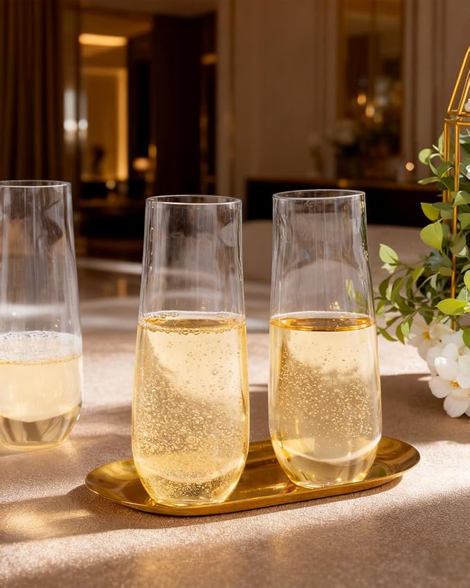Ciaell 48 Pack Plastic Champagne Flutes - 9 Oz Disposable Champagne Glasses - Stemless Mimosa Glass for Parties & Weddings & Birthdays