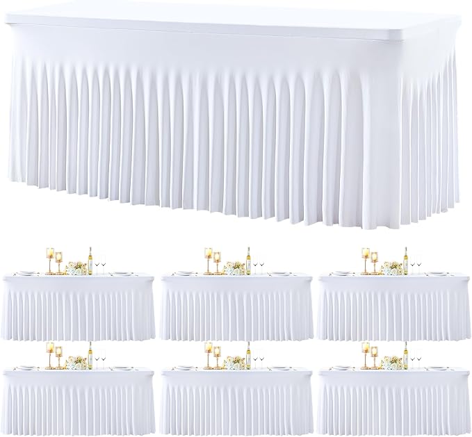 gogoparti 6 Pack Spandex White Fitted Table Cloth for 8ft Rectangle Tables White Stretch Tablecloth Table Covers Skirt Banquet Wrinkle Free Tablecloths for Parties Wedding