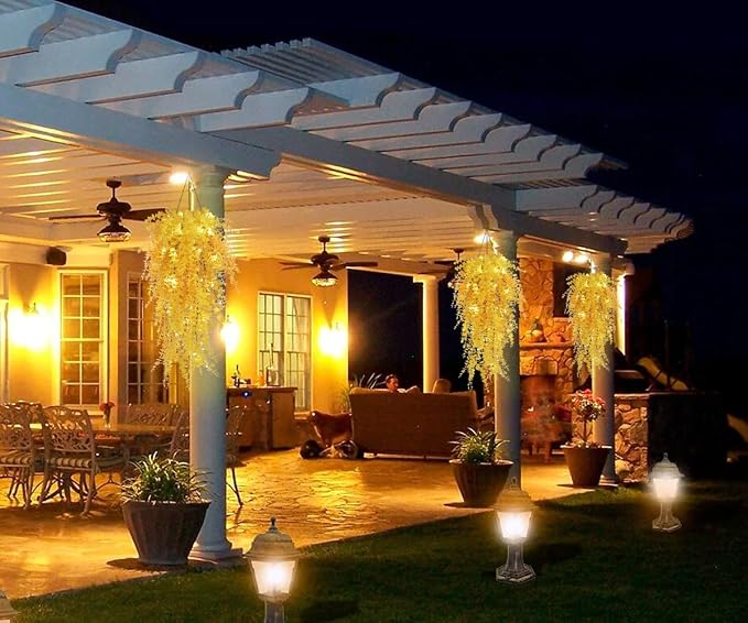RECUTMS 3Pcs Fake Hanging Plants Outdoor Artificial Grass Vines with Lights | Draping Eucalyptus Greenery Faux Yellow Monkey Plants for Indoor Home Room Wall Garden Proch Wedding Backyard Arch Decoration